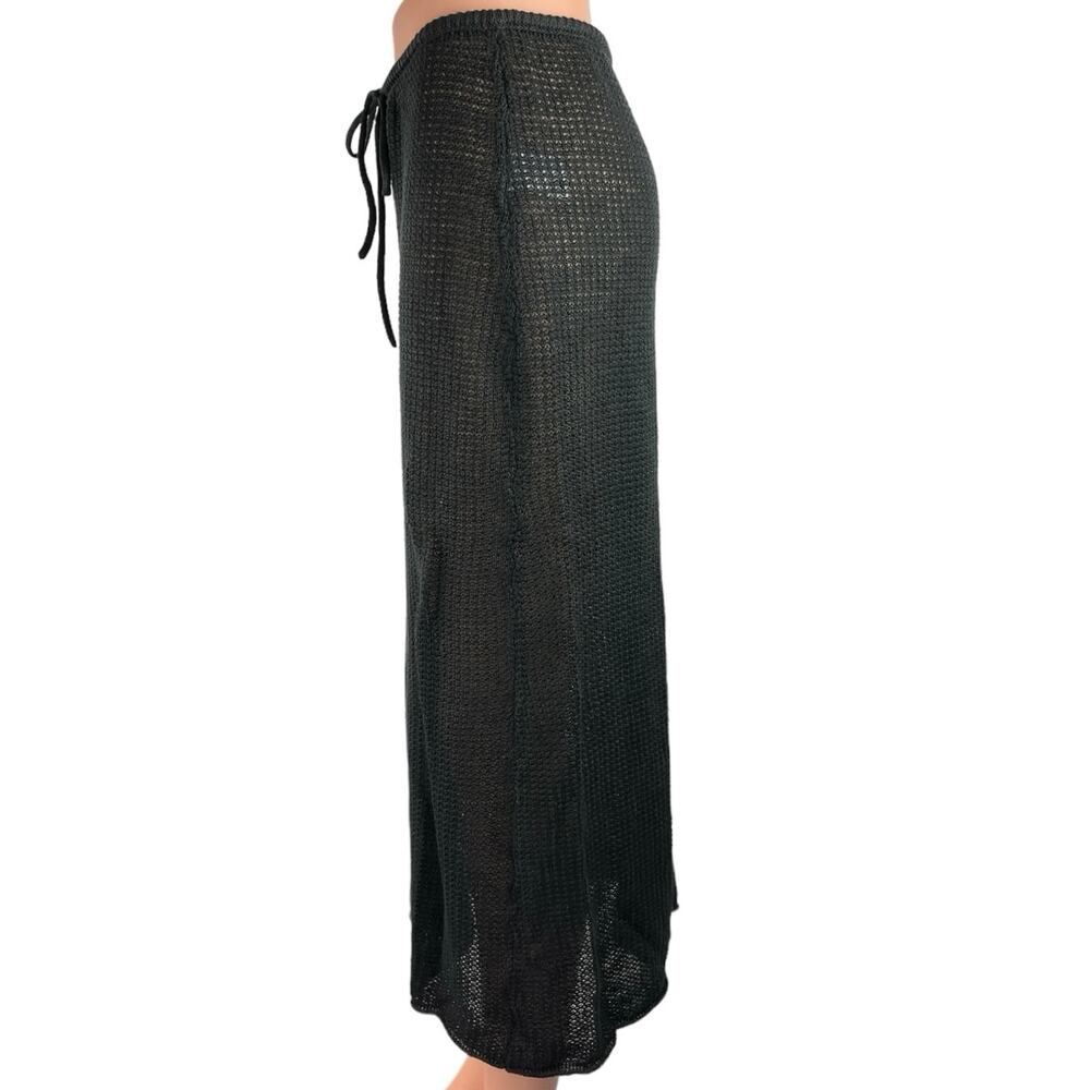 Onia Black 100% Linen Knit Crochet Low Rise Semi Sheer Pull On Midi Skirt S - Picture 7 of 11
